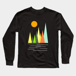Minimalist Abstract Nature Art #31 Linear and Colorful Mountains Long Sleeve T-Shirt